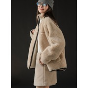 357商店冬季韩版复古立领廓形柔软舒适厚实保暖羊羔毛外套女