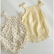 韩系夏季婴儿衣服薄款吊带，包屁衣洋气婴童宝宝碎花连体衣夏装外穿