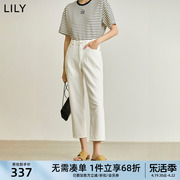 LILY2024夏女装休闲通勤复古小直筒显高显瘦九分裤白色牛仔裤