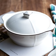 家用汤盆带盖双耳陶瓷黑线餐具创意个性北欧大号喝汤碗品锅盛汤锅