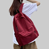双肩包女中学生女生初中生高中生简约背包纯色大学生酒红色书包
