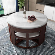 大理石餐桌椅简约现代小户型实木，家用省空间圆形，形隐藏式4人饭桌