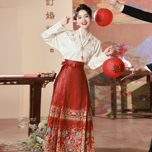 新中式马面裙订婚服红色结婚礼服伴娘服小个子敬酒服新娘套装