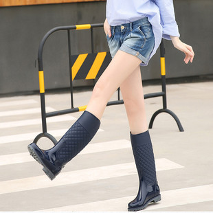时尚雨鞋雨靴女士高筒防滑马靴长筒水鞋韩版瘦脚型菱格马丁靴胶鞋