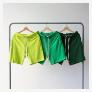 绿色荧光bf风翠绿色深夏季宽松圈毛2020纯棉短裤男女绿布