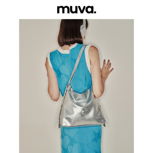 muva慵懒风托特包包女秋冬银色，双肩包高级(包高级)感大容量通勤包2023