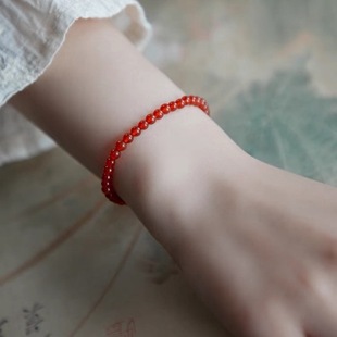 天然红玛瑙手链女玉髓红色宝石手串，小众新年红手绳喜庆气氛小巧潮