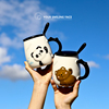 浮雕熊猫陶瓷杯子大容量，马克杯带盖勺咖啡杯，男女士情侣水杯喝水杯
