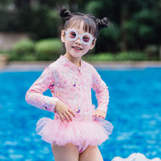 儿童泳衣2024女童女孩洋气夏季长袖防晒游泳衣网纱裙式仙气公主风