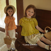 女童小众显白气质花边领娃娃衫 允儿妈宝宝夏季短袖衬衫上衣