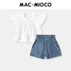 孤品福利女童套装夏季泡泡袖上衣洋气时髦女宝宝牛仔短裤