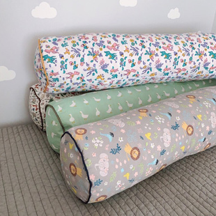 儿童圆柱床围卡通动物格子纯棉长条睡觉夹腿抱枕可拆洗沙发腰靠枕