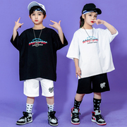 男童街舞套装少儿团体定制logo女童韩版宽松体恤，儿童嘻哈演出潮服