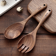 onlycook两用沙拉叉勺一体家用木质木头汤勺，拌搅勺日式木制大勺子