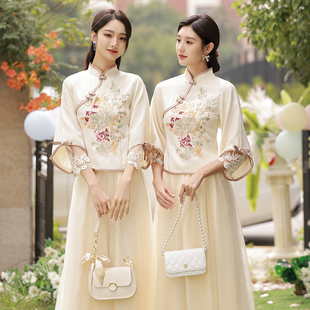 中式伴娘服女2024汉服姐妹装结婚礼服，小个子国风旗袍伴娘团裙