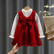 女童秋冬款背心公主裙，两件套洋气儿童连衣裙，宝宝生日礼服毛衣裙子