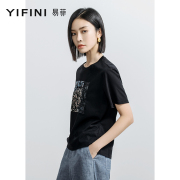 Yifini/易菲宽松短袖圆领印花T恤女夏装百搭体恤短款上衣