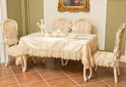 欧式餐桌布椅垫椅套，椅子套茶几桌布餐椅套，加大绸缎大花边