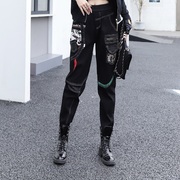 欧美设计感个性风格黑色长裤女2023秋季宽松显瘦牛仔裤拼接哈伦裤