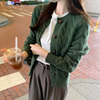 复古墨绿色毛衣外套高级感设计感小众加厚软糯麻花祖母绿针织开衫