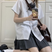 星星抱月球草稿纸jk制服格子，白色衬衫女春夏长袖上衣高中生学院风