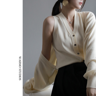 warmo一片式披肩2023秋季羊毛，针织衫慵懒蝙蝠袖，气质两件套上衣女
