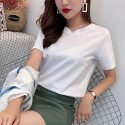 韩版学生白色小V领口宽松大码短袖打底衫纯棉t恤女半袖上衣夏季潮