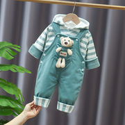 男童装婴儿4-5-6个月秋冬装0-1-2岁女宝宝，背带裤婴幼儿棉衣套装