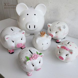 美国红牌粉色爱心猪猪浮雕存钱罐 可爱小猪储蓄罐 送小孩