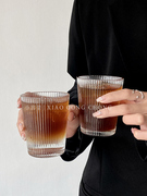 简约日系条纹玻璃杯冰，美式咖啡杯ins牛奶杯，茶杯家用水杯饮料杯子