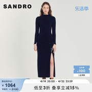 SANDRO Outlet女装法式开叉褶皱收腰法式针织连衣长裙SFPRO02583