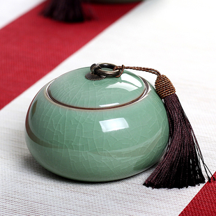 龙泉青瓷大码茶仓储存罐陶瓷茶具便携普洱茶密封罐大号茶叶罐