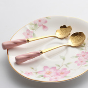 甜美糖果色陶瓷咖啡勺子樱花，玫瑰花朵勺咖啡，勺子不锈钢搅拌勺小勺