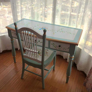地中海风格书桌美式乡村手绘学习桌田园彩绘，书房办公桌卧室写字台