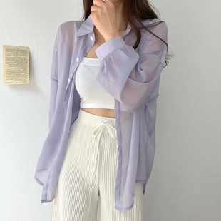 韩国气质长袖薄款衫女2023夏季雪纺衬衫外套空调衫白上衣