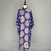 民族风西双版纳泰国刺绣钉珠亮片袍子大码蝙蝠连衣裙长裙短袖
