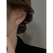 s999纯银锆石耳钉女千足银养耳洞耳环，防过敏精致小巧免脱耳棒耳骨