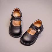 真皮女童鞋子儿童公主小皮鞋，2023秋季女宝宝简约黑色演出单鞋