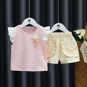1-2-3-4岁女童条纹夏装，儿童两件套夏季女宝宝婴幼儿休闲短款套装