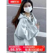 蓝色春季外套女秋冬厚卫衣女款早春2024加绒春秋开衫初春