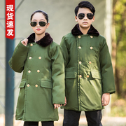 2023儿童军大衣男童女童秋冬季加厚大童怀旧东北军棉绿色外套