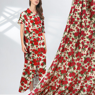 真丝棉绸布料数码印花花布，垂感不皱60支贡缎，高档服装面料夏季薄款