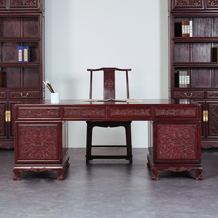 赞比亚血檀办公台全实木，中式老板桌，非洲小叶紫檀书桌红木办公桌椅