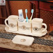 欧式陶瓷卫浴五件套刷牙刷杯烟灰缸多功能纸巾盒垃圾桶水果盘