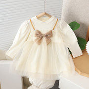 女童秋装连衣裙洋气公主，裙时髦婴儿衣服周岁宝宝，韩版长袖网纱裙子