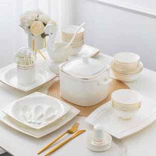 尚行知是碗碟套装餐具套装家用盘子碗餐具欧式简约碗盘陶瓷器金色