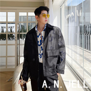 韩国版男装东大门21夏发型师黑白纯色镂空防晒宽松半透明长袖衬衫