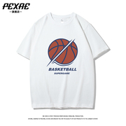 超级篮球潮流纯棉短袖t恤男款夏季薄款圆领宽松大码白色半袖体恤