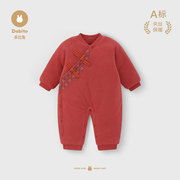 婴儿连体衣红色棉服秋冬加厚新生儿衣服宝宝满月周岁喜庆外出棉袄