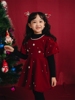 女童秋冬装圆领丝绒泡泡袖，钉珠短袖裙儿童，红色圣诞节礼服连衣裙子